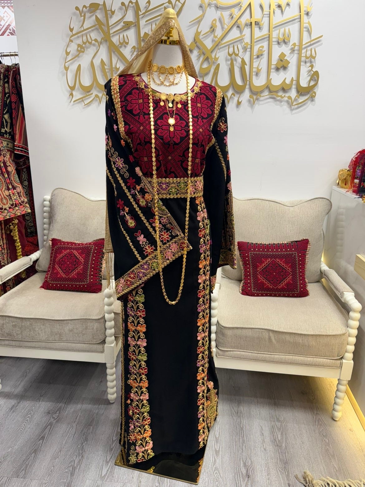 Black Traditional malaka tatreez with kassab
