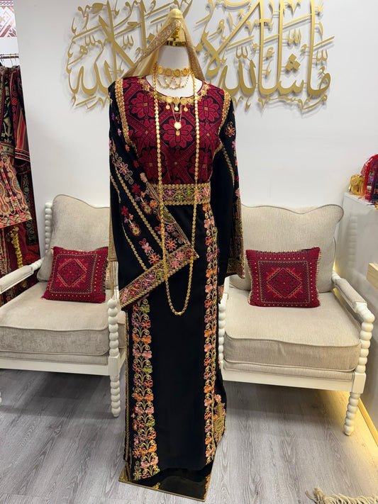 Black Traditional malaka tatreez with kassab