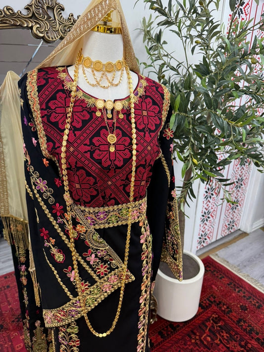 Black Traditional malaka tatreez with kassab