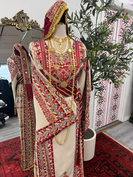 Beige heavy embroidered thobe