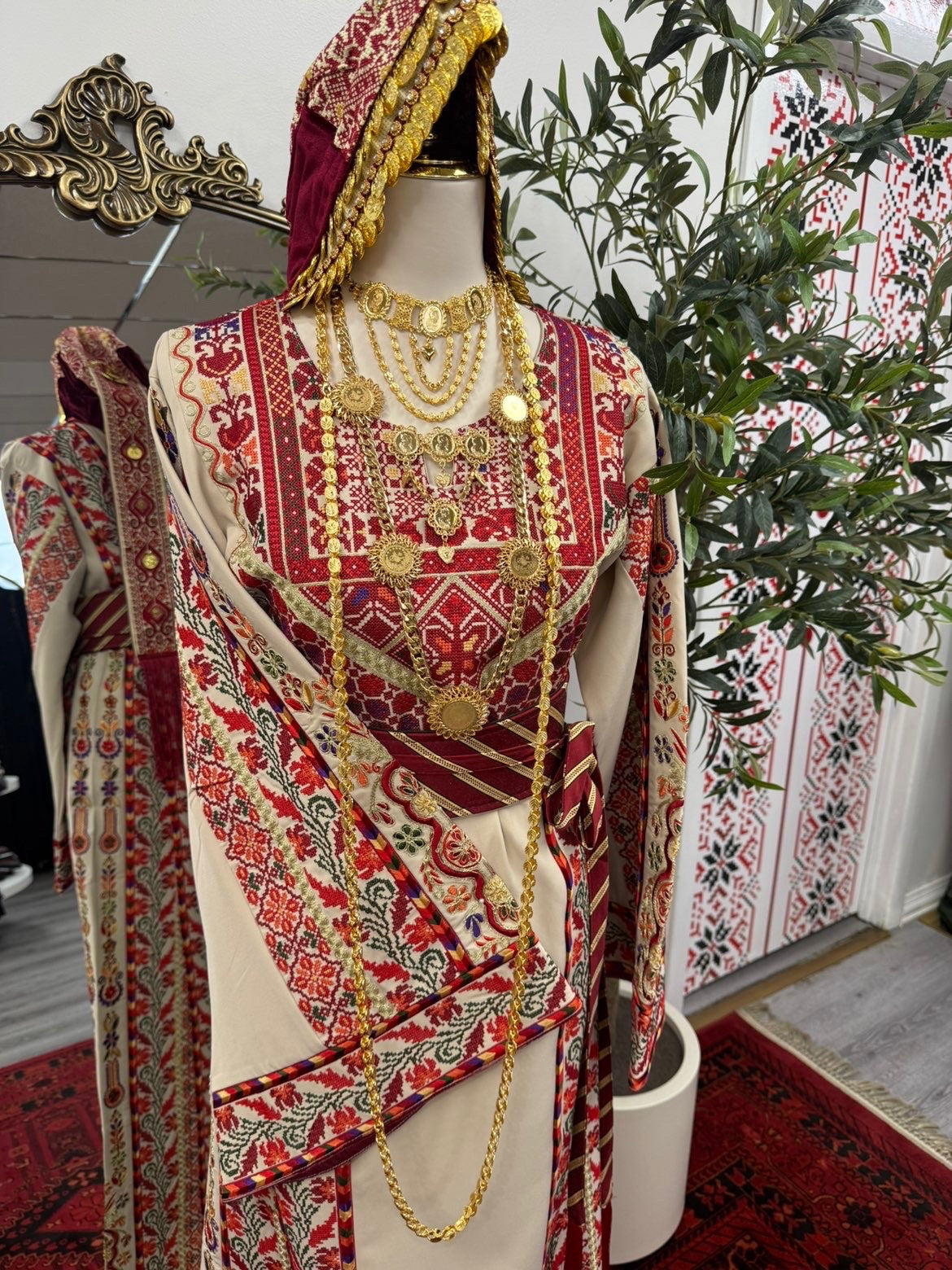 Beige heavy embroidered thobe