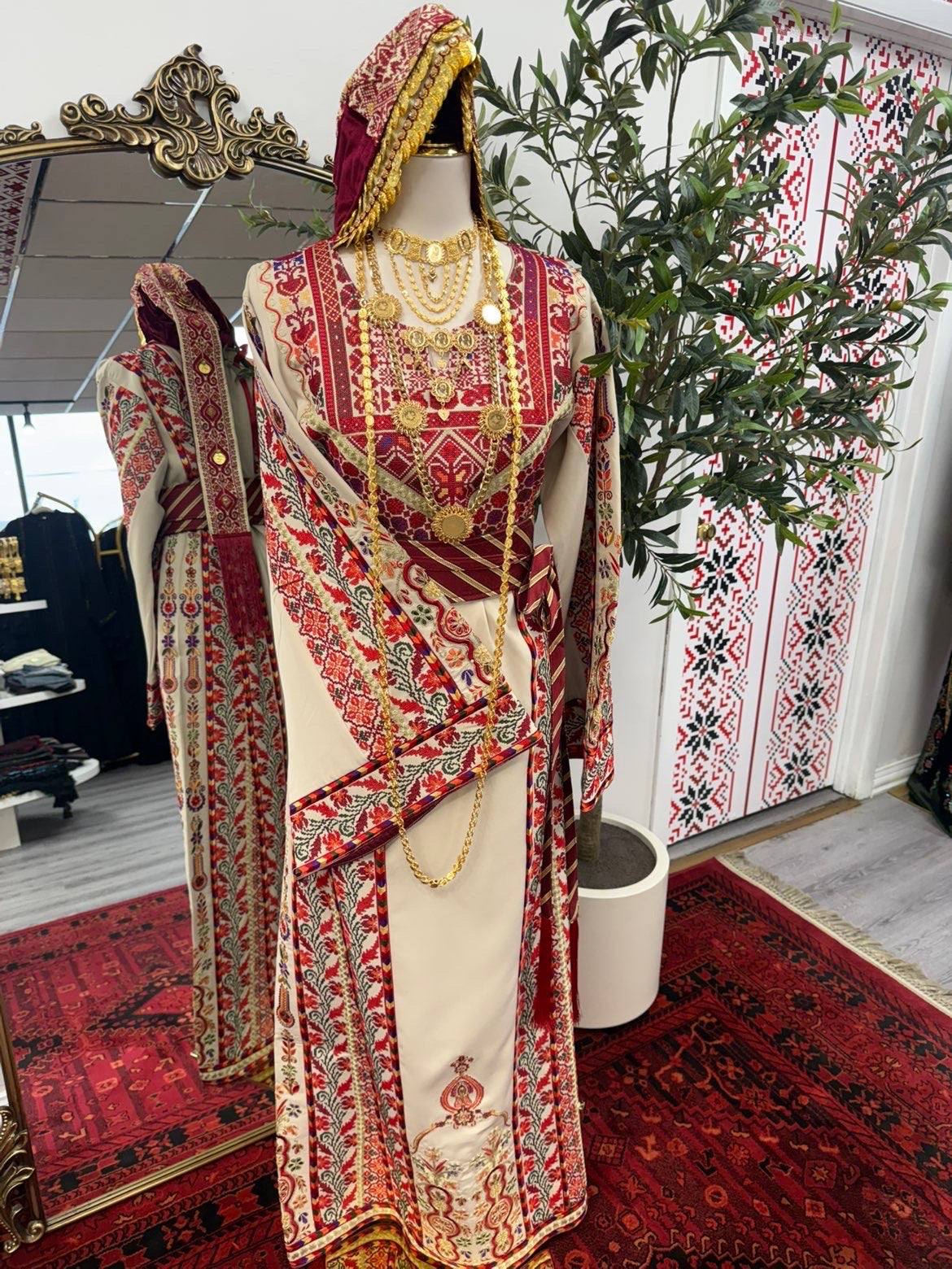 Beige heavy embroidered thobe